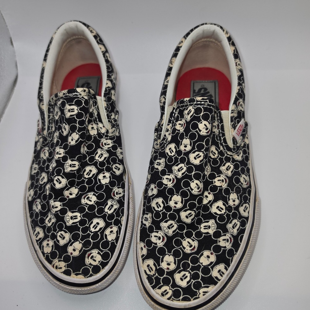 Vans Disney Mickey Mouse Slip On Shoes Size 5 Black White Good All Over Print